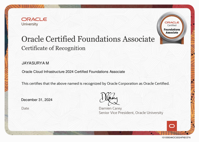 Oracle Cloud Infrastructure Foundational Associate certificate
